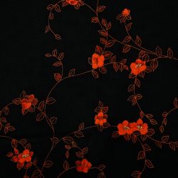Detalle Haori Momo negro con flores rojas