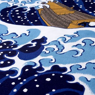 Detalle Furoshiki Hokusai azul y blanco
